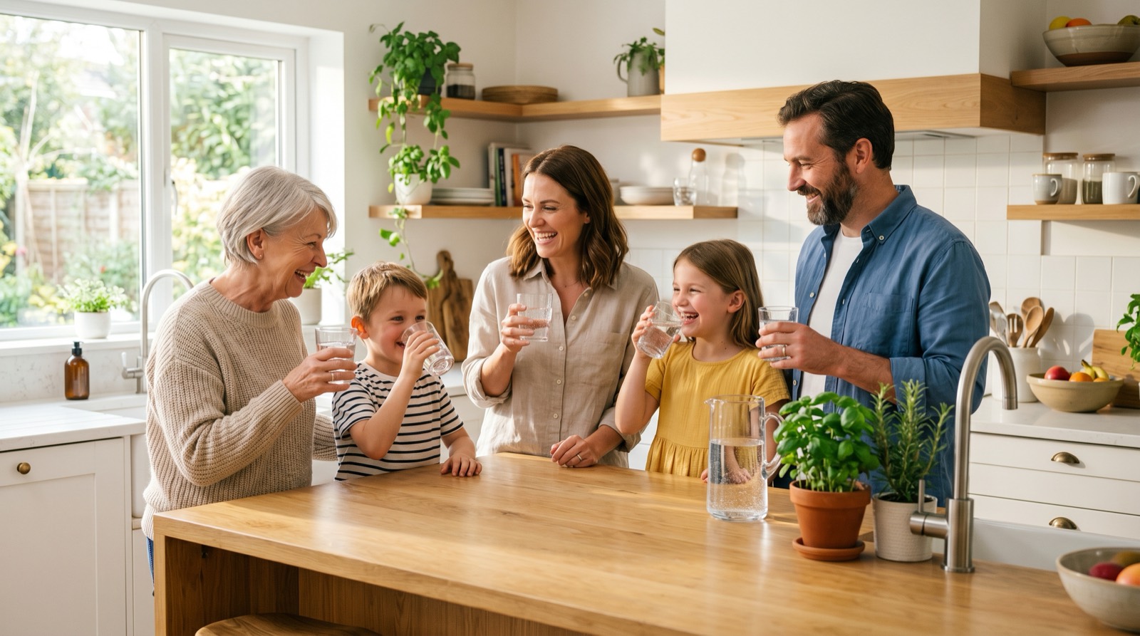 Family in a bright kitchen